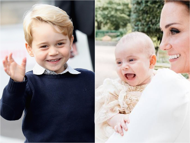 Слева направо: принц Джордж, принц Луи с мамой Кейт Миддлтон.   Instagram  @harpersbazaarsg